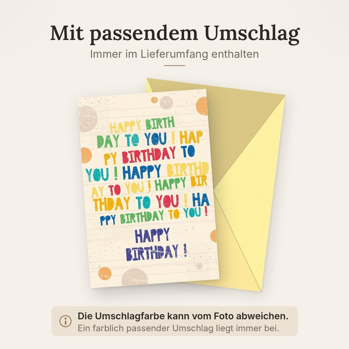 Geburtstagskarte aus Zuckerrohrpapier mit Spruch, Bunte Punkte, Festliche Glückwunschkarte für Feierlichkeiten