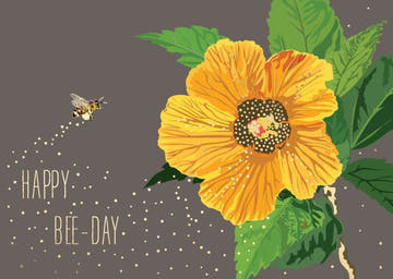 Geburtstagskarte Biene - "Bee - Day" Humorvoll, Gelb & Grün, Glückwunschkarte mit Blumenillustration, Postkarten - Sprüche