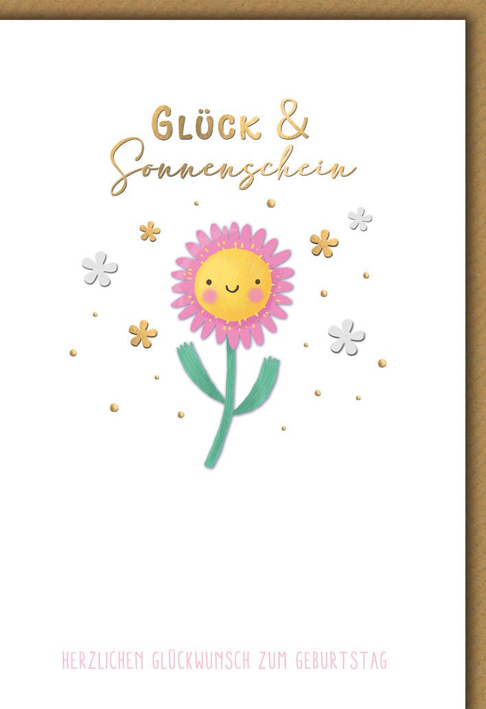 Geburtstagskarte Blumen – Fröhliche Sonnenblume mit Goldakzenten und Handlettering