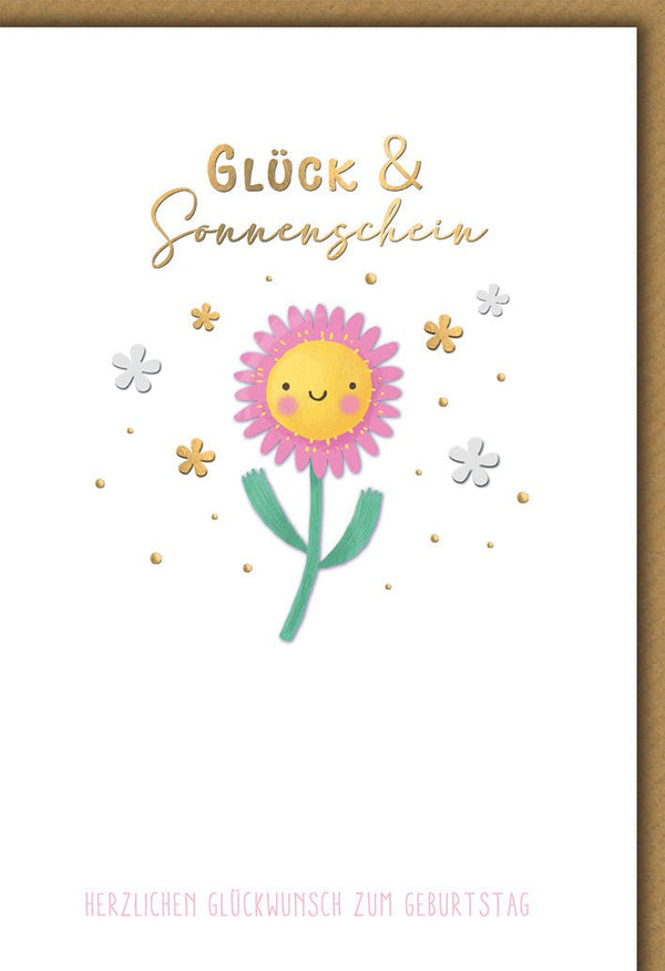 Geburtstagskarte Blumen – Fröhliche Sonnenblume mit Goldakzenten und Handlettering
