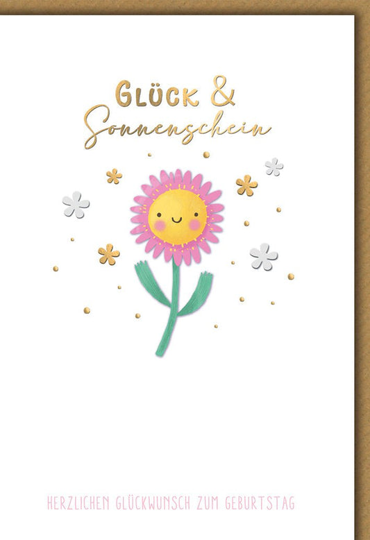 Geburtstagskarte Blumen – Fröhliche Sonnenblume mit Goldakzenten und Handlettering