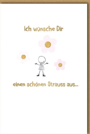 Geburtstagskarte Blumen – Niedliche Strichmännchen mit rosa Blüten und Humor
