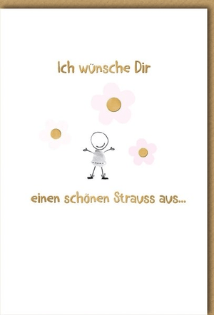 Geburtstagskarte Blumen – Niedliche Strichmännchen mit rosa Blüten und Humor