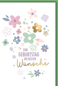 Geburtstagskarte Blumen – Pastellblüten mit Goldakzenten und modernem Schriftzug