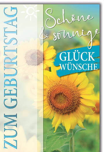 Geburtstagskarte Blumen – Sonnenblumen mit Sonnenschein und handgeschriebenem Text