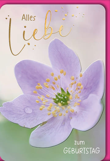 Geburtstagskarte Blumen – Zarte Anemone mit Goldschrift und Pastellfarben