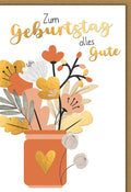 Geburtstagskarte Blumenstrauß – Bunter Blumenmix im rustikalen Vasen-Design