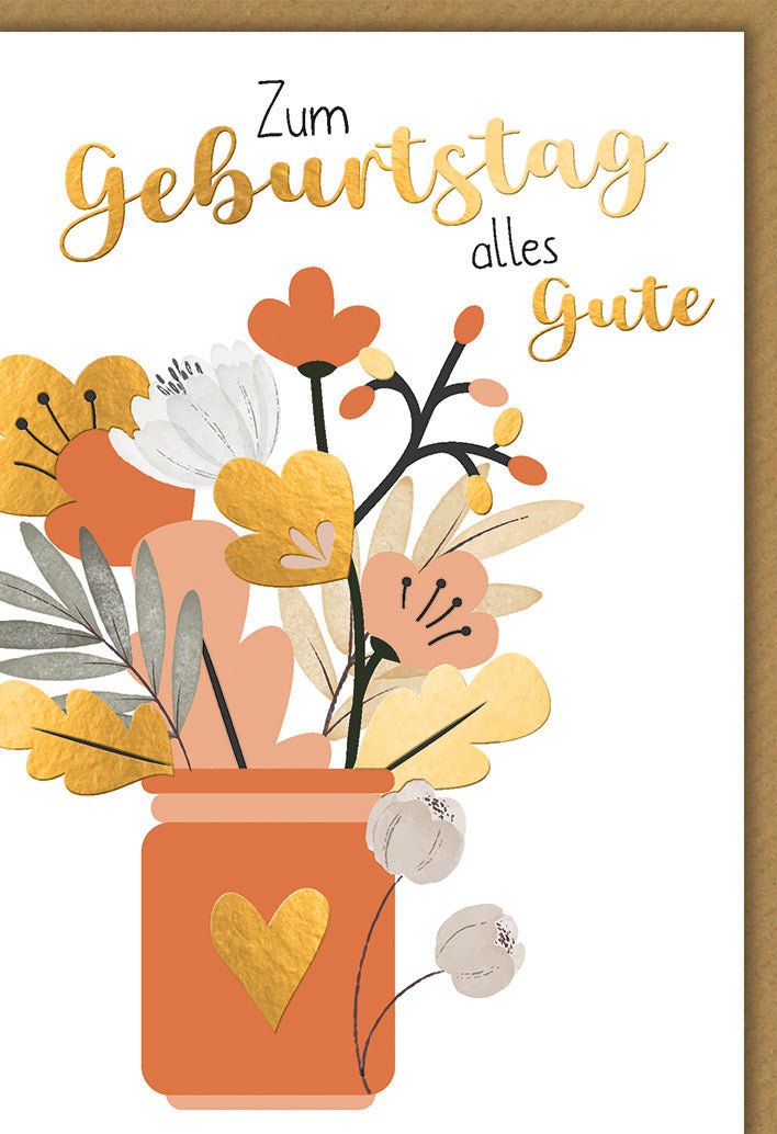 Geburtstagskarte Blumenstrauß – Bunter Blumenmix im rustikalen Vasen - Design
