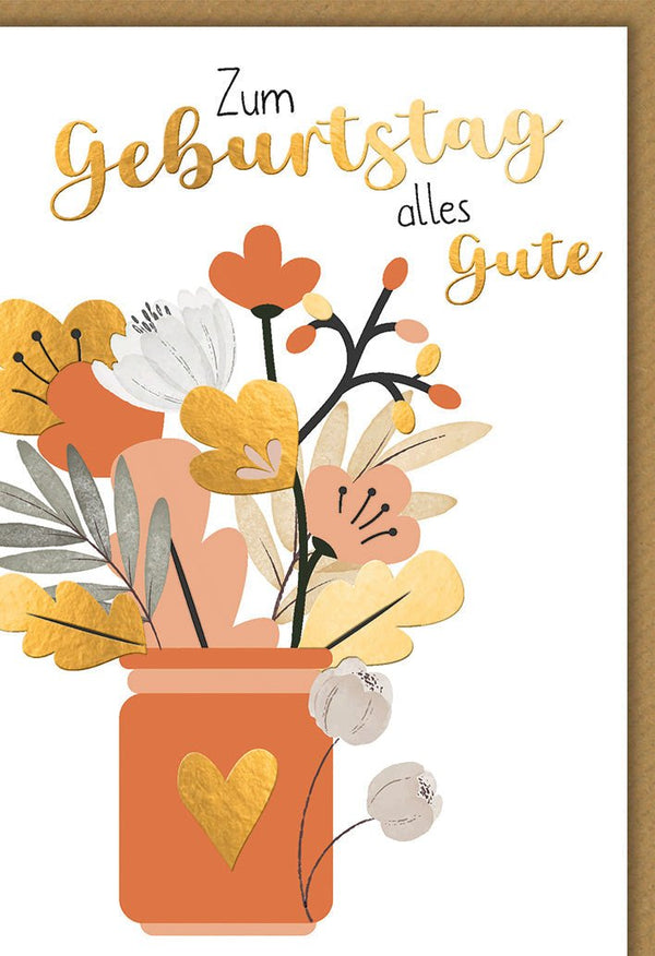 Geburtstagskarte Blumenstrauß – Bunter Blumenmix im rustikalen Vasen-Design