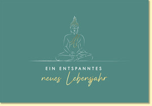 Geburtstagskarte Buddha Motiv entspanntes neues Lebensjahr stilvolle Glückwunschkarte Geburtstag Achtsamkeit Meditation grün elegant