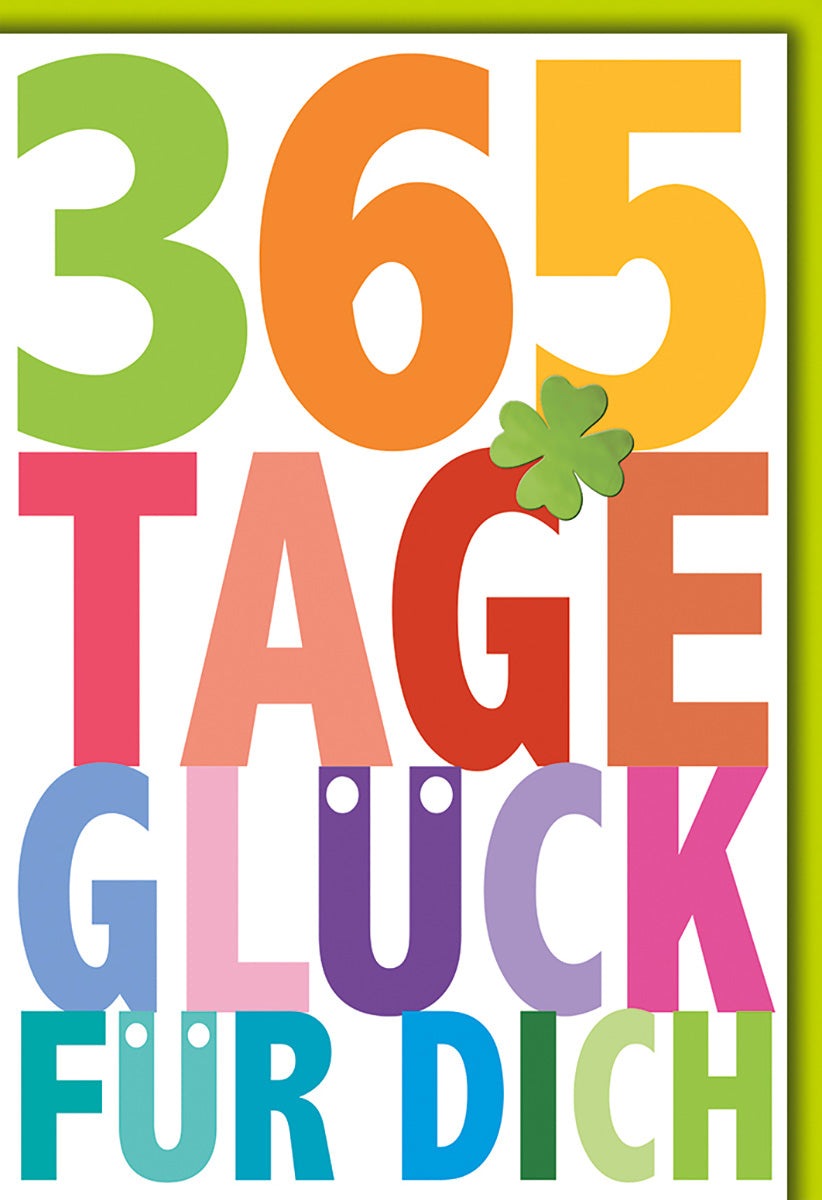 Geburtstagskarte Viel Glück – Bunte Zahlen mit Kleeblatt und fröhlichem Design