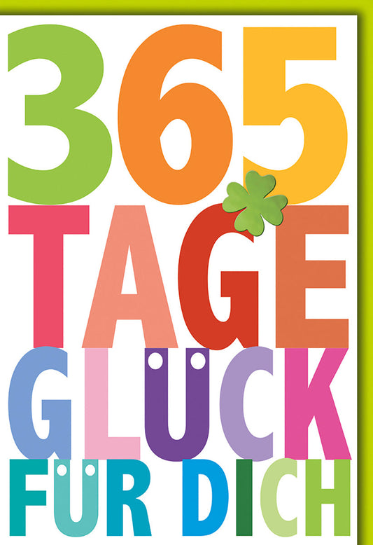 Geburtstagskarte Viel Glück – Bunte Zahlen mit Kleeblatt und fröhlichem Design