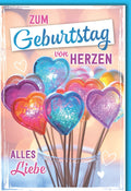 Geburtstagskarte Bunt – Herz-Lollis in leuchtenden Farben mit liebevollem Schriftzug
