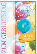 Geburtstagskarte Bunt – Luftballons in kräftigen Farben mit Glückwunsch-Schriftzug