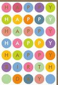 Geburtstagskarte bunt mit fröhlichen Happy Birthday Kreisen farbenfrohe Doppelkarte für Glückwünsche zum Geburtstag originell und modern