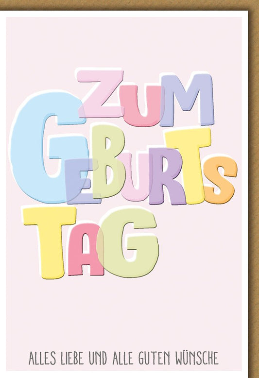 Geburtstagskarte Bunt – Pastellbuchstaben mit modernem Design und liebevollem Gruß