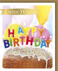 Geburtstagskarte - Bunte Feierkarte mit Torte, Kerzen & Ballons für fröhliche Geburtstagsgrüße