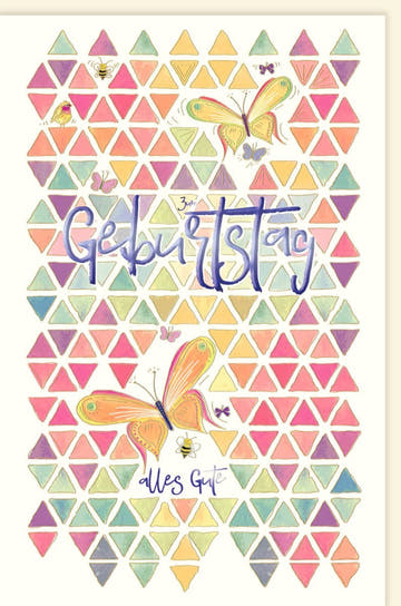 Geburtstagskarte - Bunte Glückwünsche mit Schmetterlingsdesign, Geometrische Jubiläumsgrüße