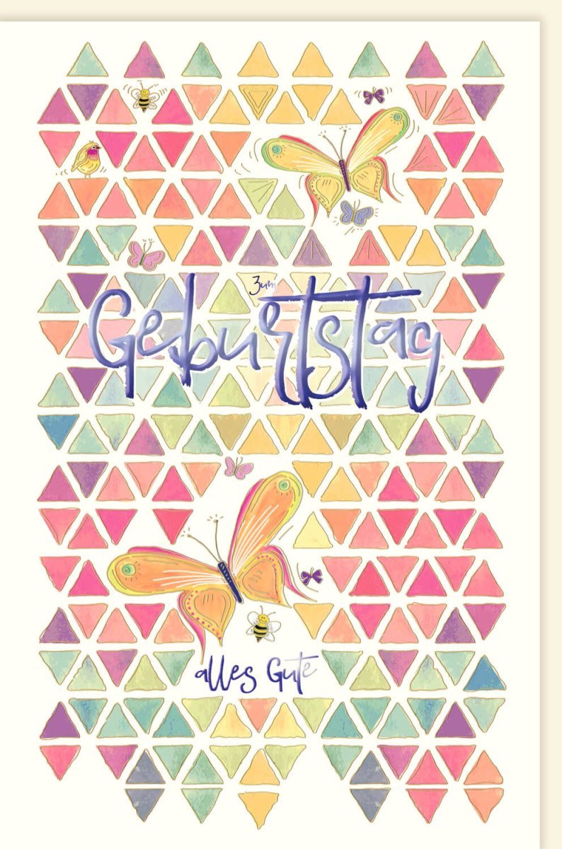 Geburtstagskarte - Bunte Glückwünsche mit Schmetterlingsdesign, Geometrische Jubiläumsgrüße