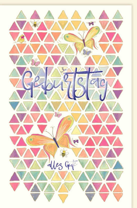 Geburtstagskarte - Bunte Glückwünsche mit Schmetterlingsdesign, Geometrische Jubiläumsgrüße