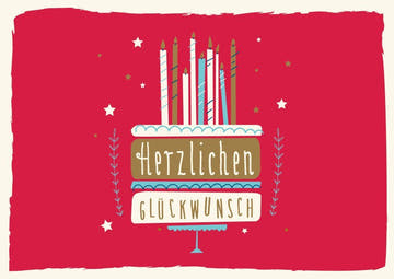 Geburtstagskarte: Bunte Glückwunschkarte mit Kerzen, Sternen und Blumenmuster für Geburtstagskinder