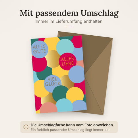 Geburtstagskarte - Bunte Punkte für Glückwünsche, "Alles Gute & Liebe" zum Jubiläum, Farbenfrohe Gratulation