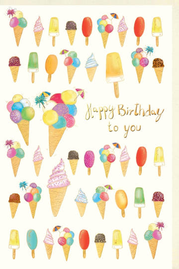 Geburtstagskarte Eiscreme und bunte Luftballons fröhliches Design Glückwunschkarte Geburtstag für Kinder und Erwachsene hochwertige Doppelkarte