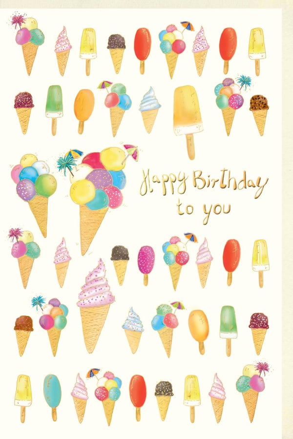 Geburtstagskarte Eiscreme und bunte Luftballons fröhliches Design Glückwunschkarte Geburtstag für Kinder und Erwachsene hochwertige Doppelkarte