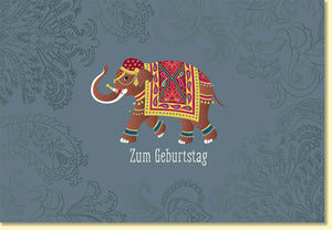 Geburtstagskarte Elefant indisch bunt mit Mandala Muster Glückwunschkarte Geburtstag stilvoll exotisch Doppelkarte für besondere Wünsche