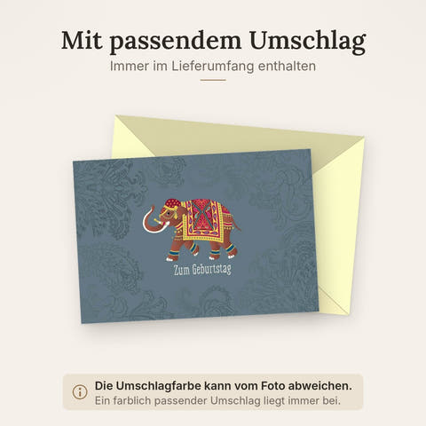 Geburtstagskarte Elefant indisch bunt mit Mandala Muster Glückwunschkarte Geburtstag stilvoll exotisch Doppelkarte für besondere Wünsche