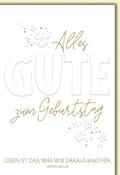 Geburtstagskarte Elegant – Goldene Schrift mit Blumen und Henry Miller Zitat