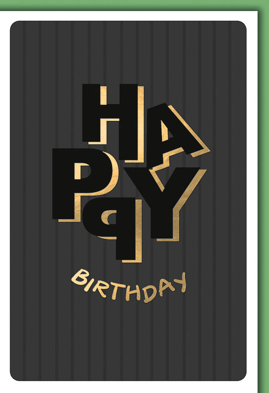 Geschäftliche Geburtstagskarte – Goldene 3D-Schrift auf schwarzem Streifenmuster