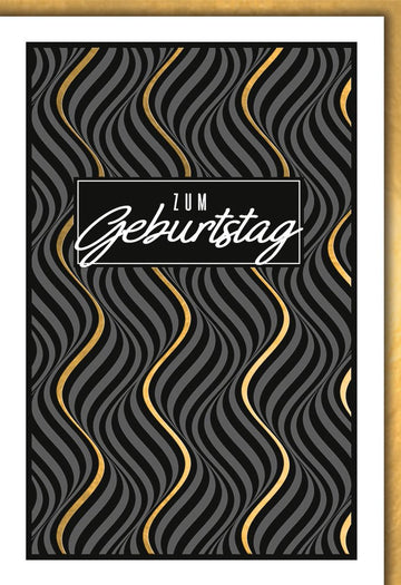 Geburtstagskarte elegant schwarz gold mit modernem Muster und edler Prägung stilvolle Glückwunschkarte zum Geburtstag für besondere Anlässe
