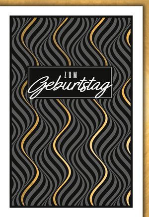 Geburtstagskarte elegant schwarz gold mit modernem Muster und edler Prägung stilvolle Glückwunschkarte zum Geburtstag für besondere Anlässe