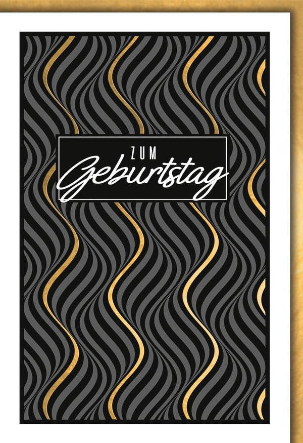 Geburtstagskarte elegant schwarz gold mit modernem Muster und edler Prägung stilvolle Glückwunschkarte zum Geburtstag für besondere Anlässe