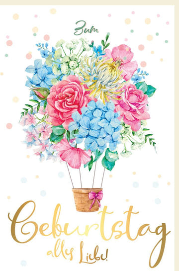 Geburtstagskarte: Elegante Aquarell - Blumen mit Goldfolie & Schleife für besondere Anlässe
