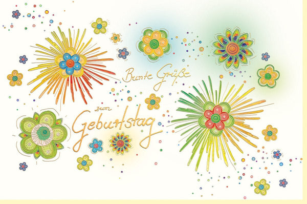 Geburtstagskarte - Elegante Glückwunschkarte mit Blumen, Naturkarton & Goldfolie, Floral Design für festliche Anlässe