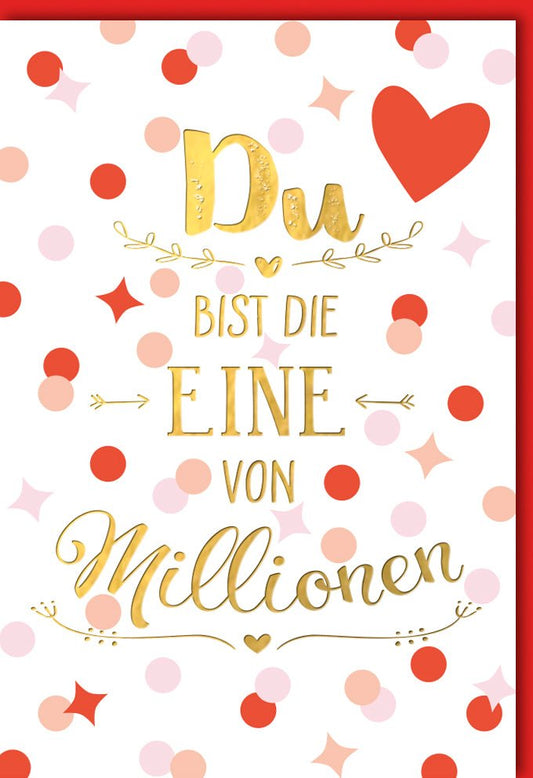 Geburtstagskarte – Elegante Karte mit Roten Herzen & Goldakzenten, Liebevolle Grüße für Besondere Menschen, Einzigartiges Polka Dot Design