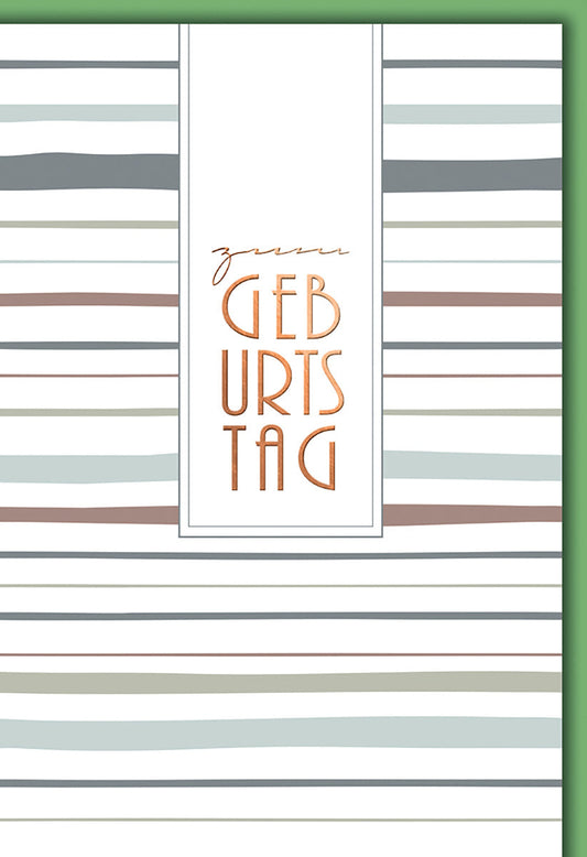 Geburtstagskarte Geschäftlich – Elegante Streifen mit Kupfer-Schrift auf Weiß