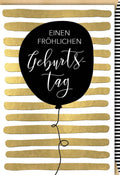 Geburtstagskarte: Elegantes Ballon- & Streifen-Design in Gold, Schwarz & Weiß für Freunde & Familie