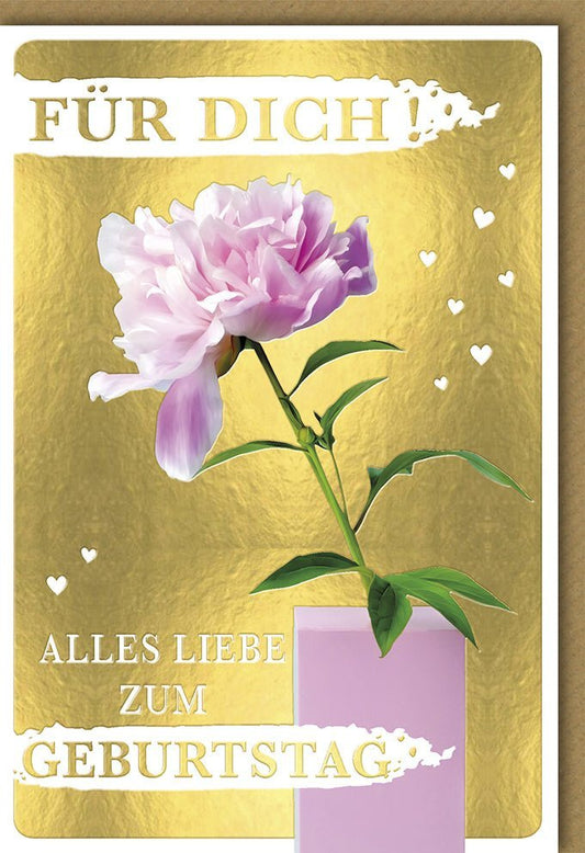 Geburtstagskarte Eleganz: Stilvolle Karte mit Goldblumen und Herzlichen Glückwunsch für besondere Anlässe
