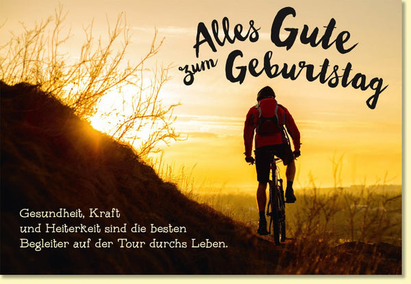 Geburtstagskarte Fahrradfahrer Sonnenuntergang Alles Gute zum Geburtstag mit inspirierendem Spruch Glückwunschkarte für Outdoor Fans