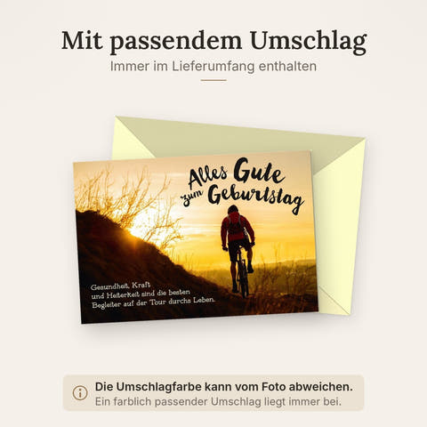 Geburtstagskarte Fahrradfahrer Sonnenuntergang Alles Gute zum Geburtstag mit inspirierendem Spruch Glückwunschkarte für Outdoor Fans