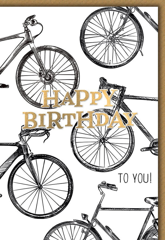 Geburtstagskarte Fahrradliebhaber – Retro Fahrräder mit Goldschrift und modernem Design