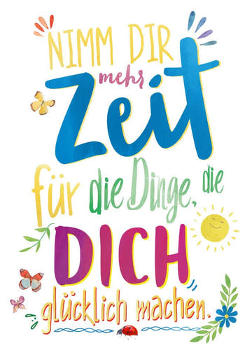 Geburtstagskarte – Farbenfrohe Glückwünsche mit Schmetterlingen, Sonne & Blumen, Hochwertige Folienprägung für Lebensfreude & Motivation