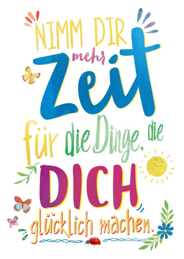 Geburtstagskarte – Farbenfrohe Glückwünsche mit Schmetterlingen, Sonne & Blumen, Hochwertige Folienprägung für Lebensfreude & Motivation