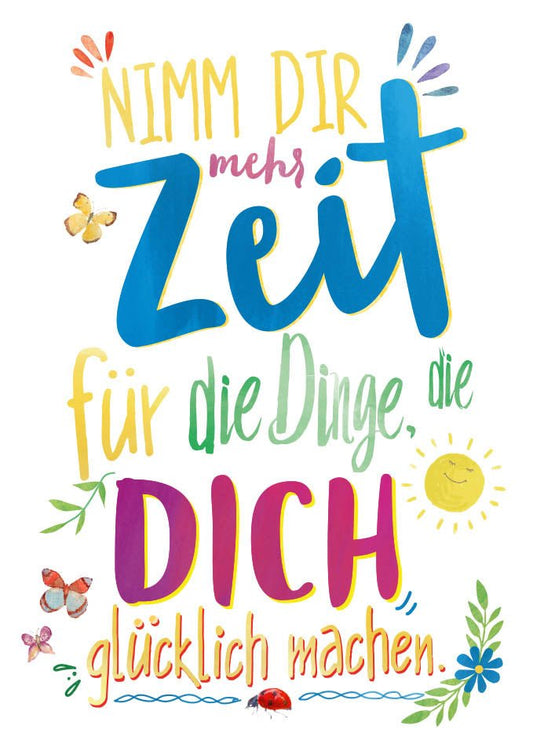 Geburtstagskarte – Farbenfrohe Glückwünsche mit Schmetterlingen, Sonne & Blumen, Hochwertige Folienprägung für Lebensfreude & Motivation