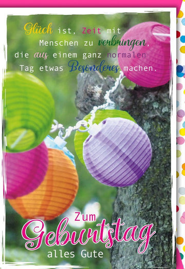 Geburtstagskarte - Farbenfrohe Naturmotive mit Bäumen & Lampions, Outdoor - Design für einen besonderen Tag, Festliche Glückwünsche zum Geburtstag