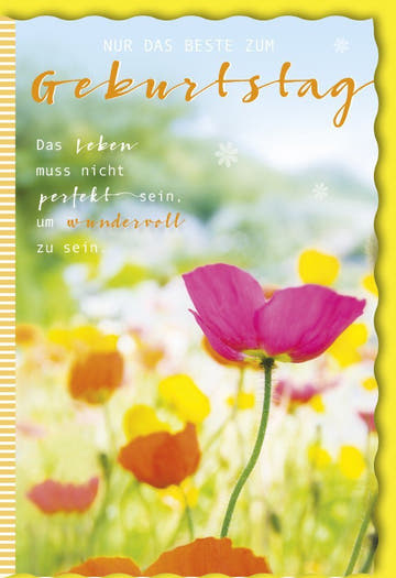 Geburtstagskarte - Farbenfrohe Wiese mit Blumen & inspirierendem Spruch, Sommerliches Design für besondere Glückwünsche