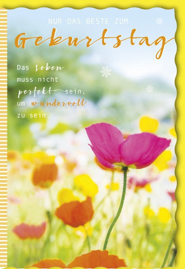 Geburtstagskarte - Farbenfrohe Wiese mit Blumen & inspirierendem Spruch, Sommerliches Design für besondere Glückwünsche
